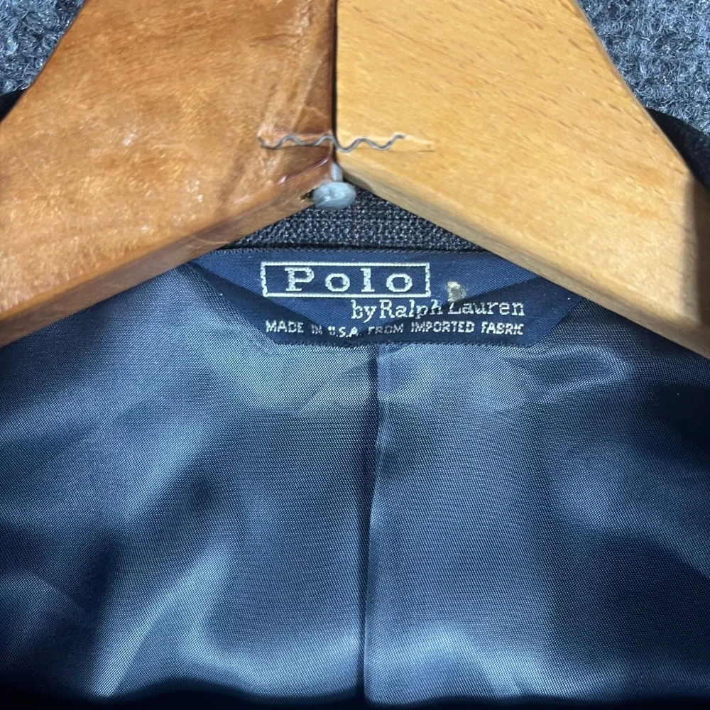 Polo Ralph Lauren Blazer Mens 42L Charcoal Gray‎ Wool Windowpane Sport Coat USA